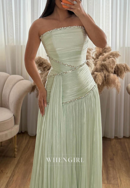 Strapless Pleated Beaded Evening Gown