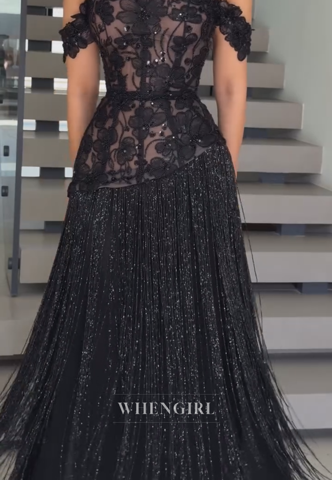 Corset Evening Gown with Beaded Fringe & Cape