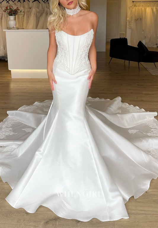 Strapless Satin Mermaid Corset Wedding Dress