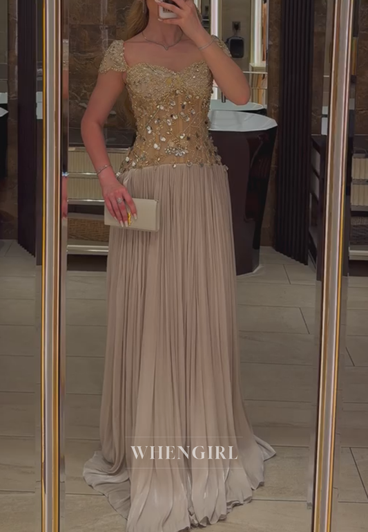 Beaded Corset Pleated A-Line Evening Gown