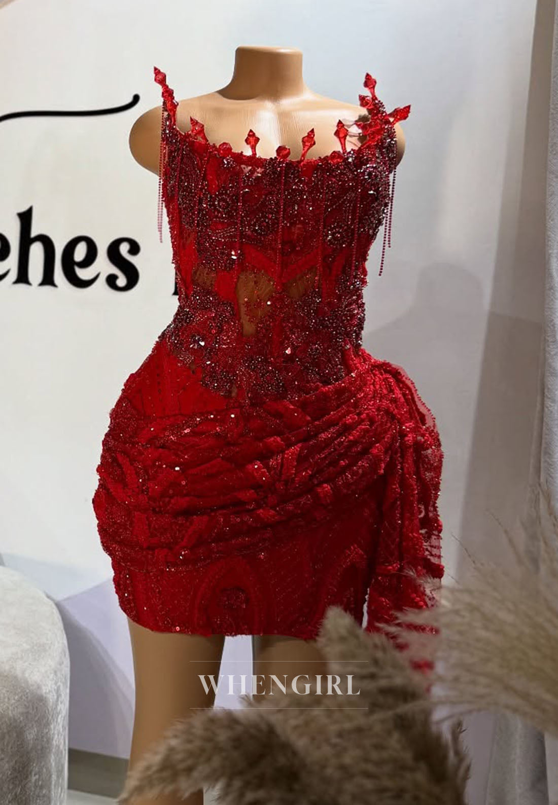 Beaded Corset Mini Dress with Side Drape