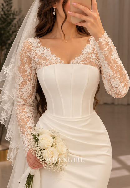 Lace Sleeve Corset Mermaid Wedding Dress