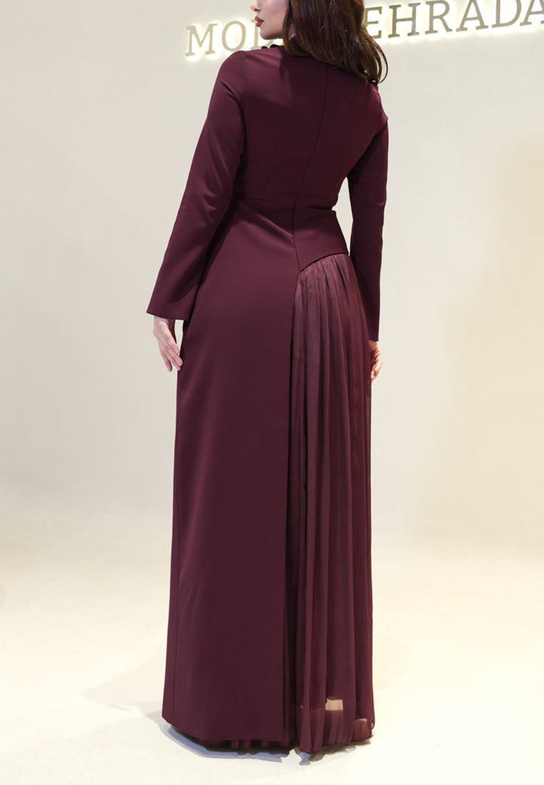 High Neck Maxi Dress with Pleated Inset & 3D Flowers