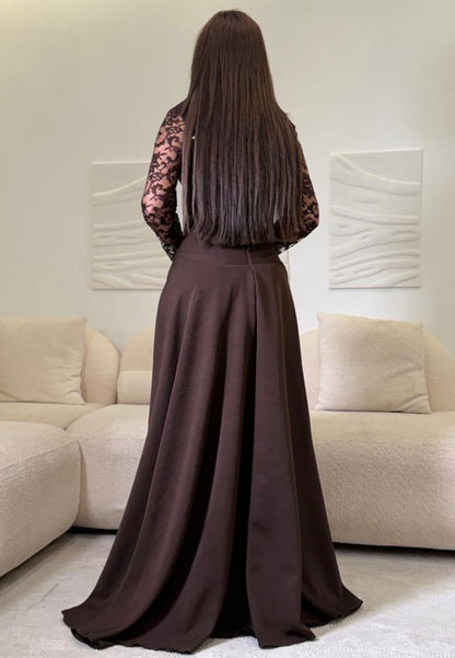 Lace Corset Bodice Long Sleeve Floor-Length Gown