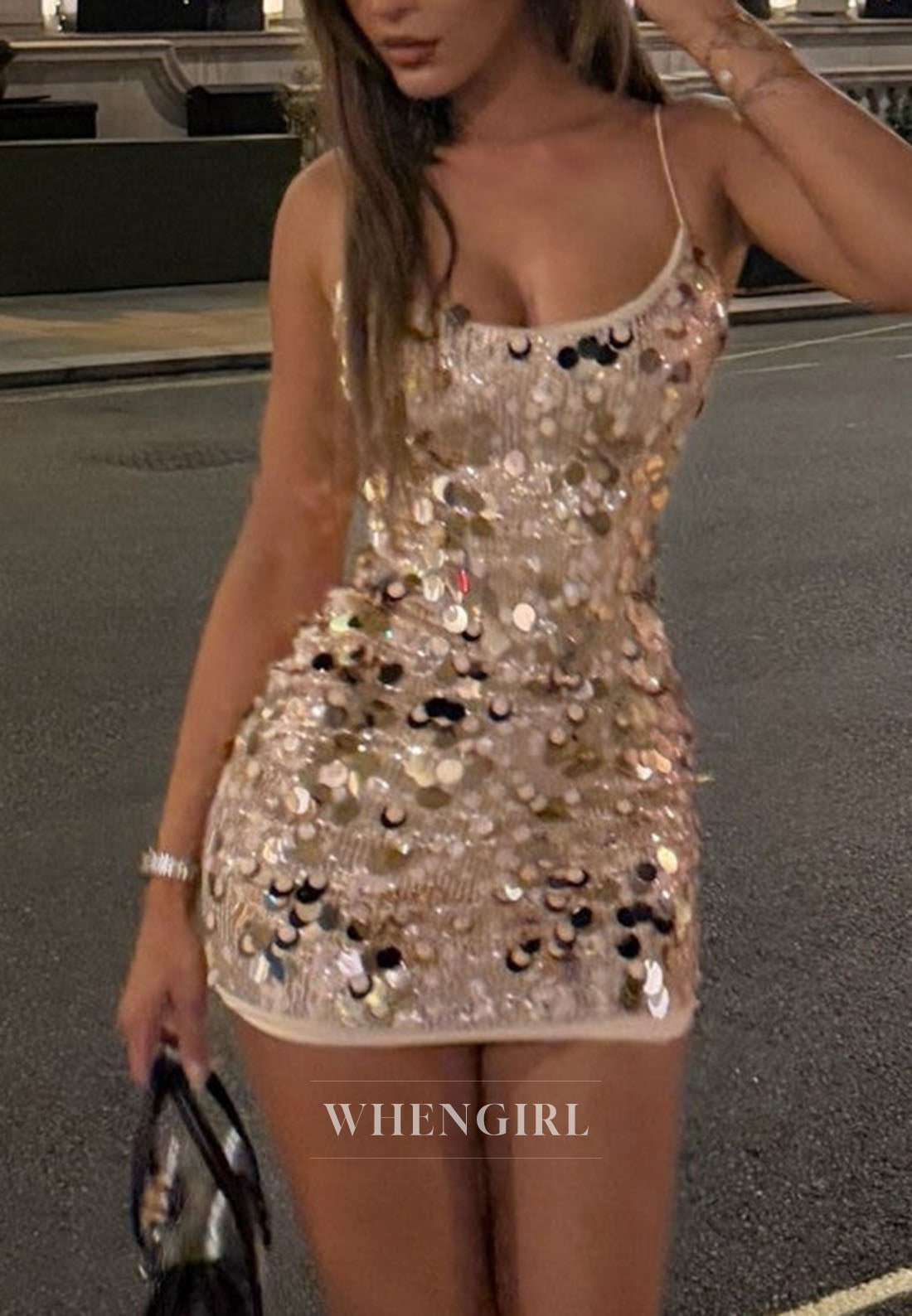 Sequin Paillette Bodycon Mini Dress with Scoop Neckline