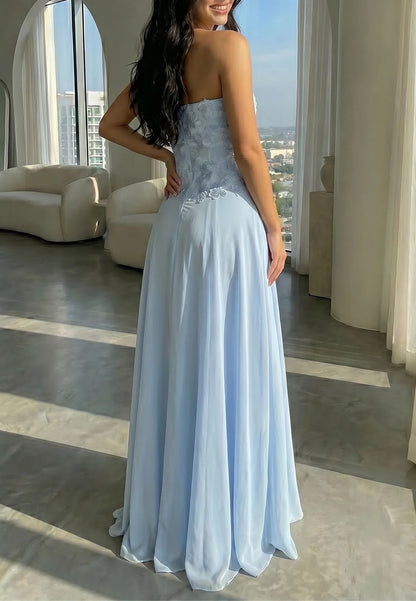 Strapless Floral Applique Gown with Shawl
