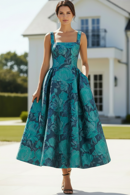 Floral Jacquard Tea-Length A-Line Dress
