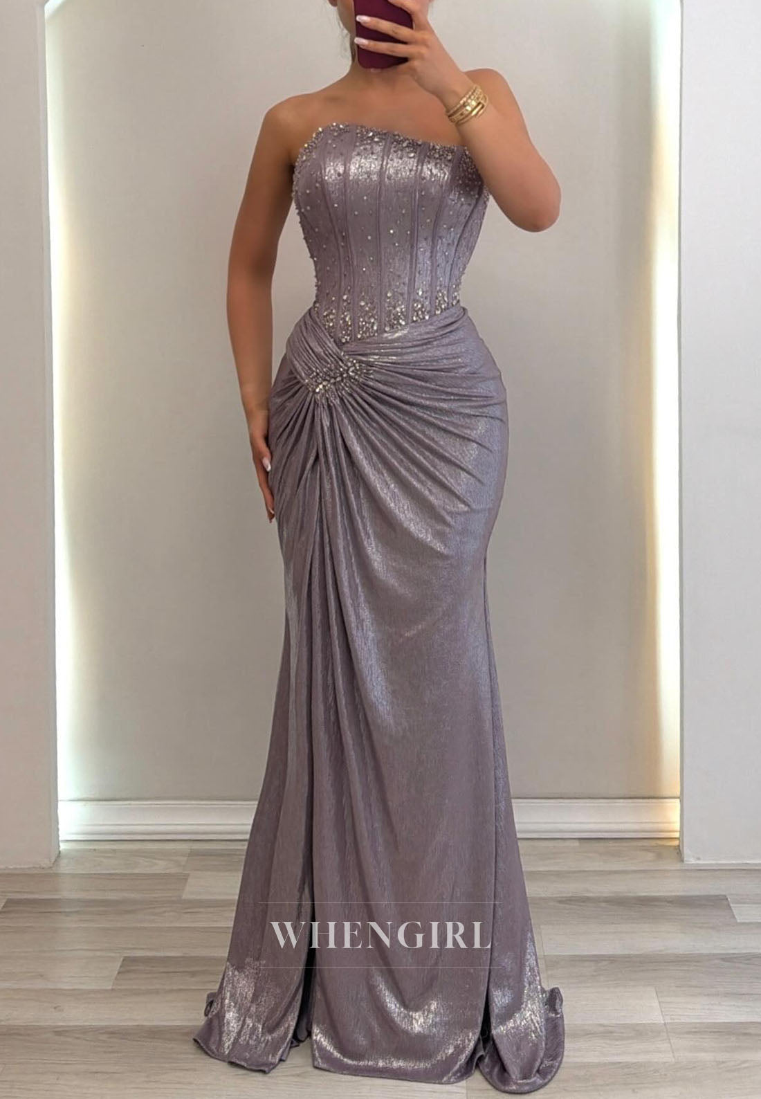 Strapless Corset Mermaid Evening Gown with Ruched Draping