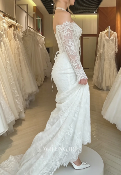 Off-the-Shoulder Lace Mermaid Wedding Dress
