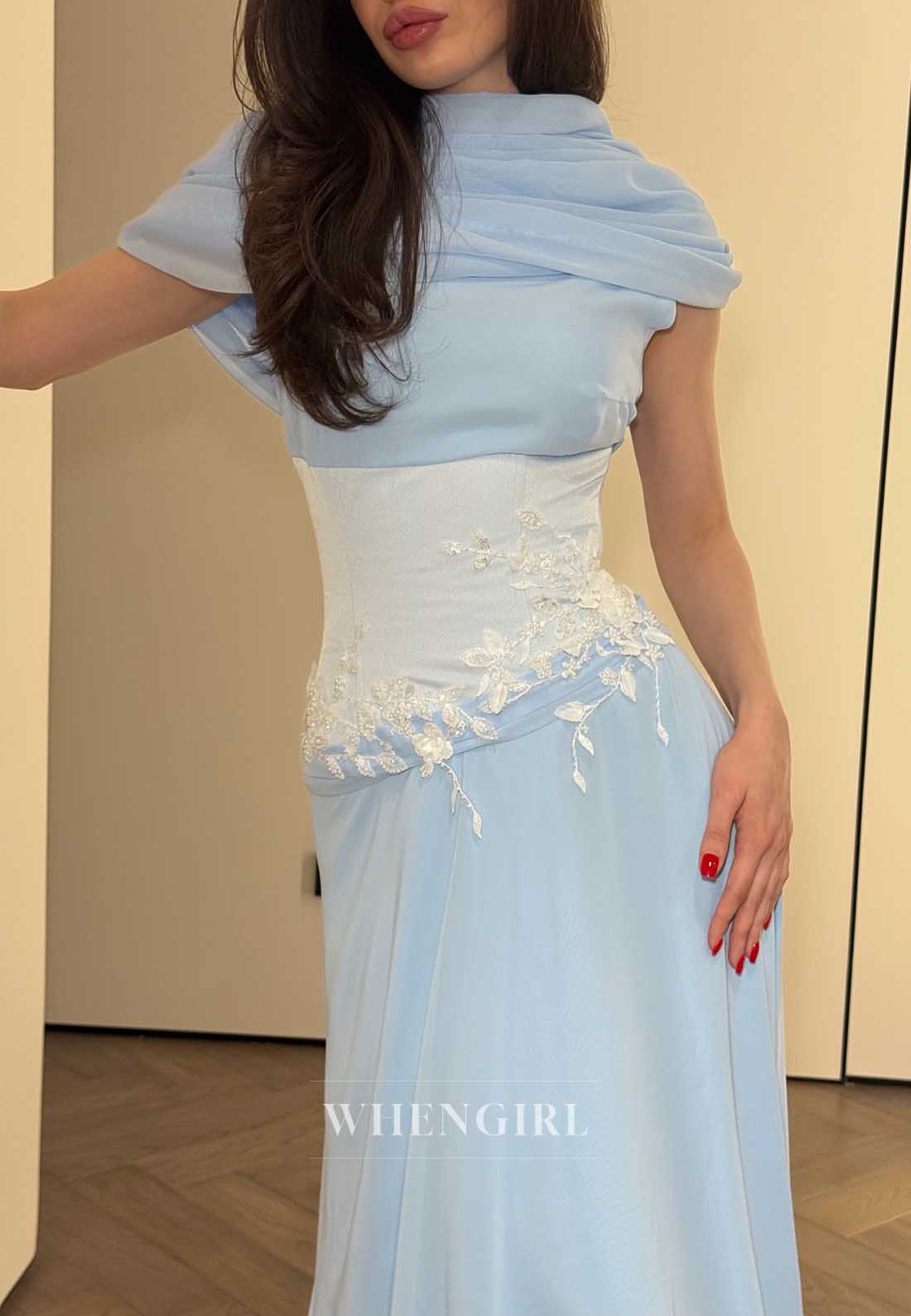 High Neck Draped Chiffon Evening Gown