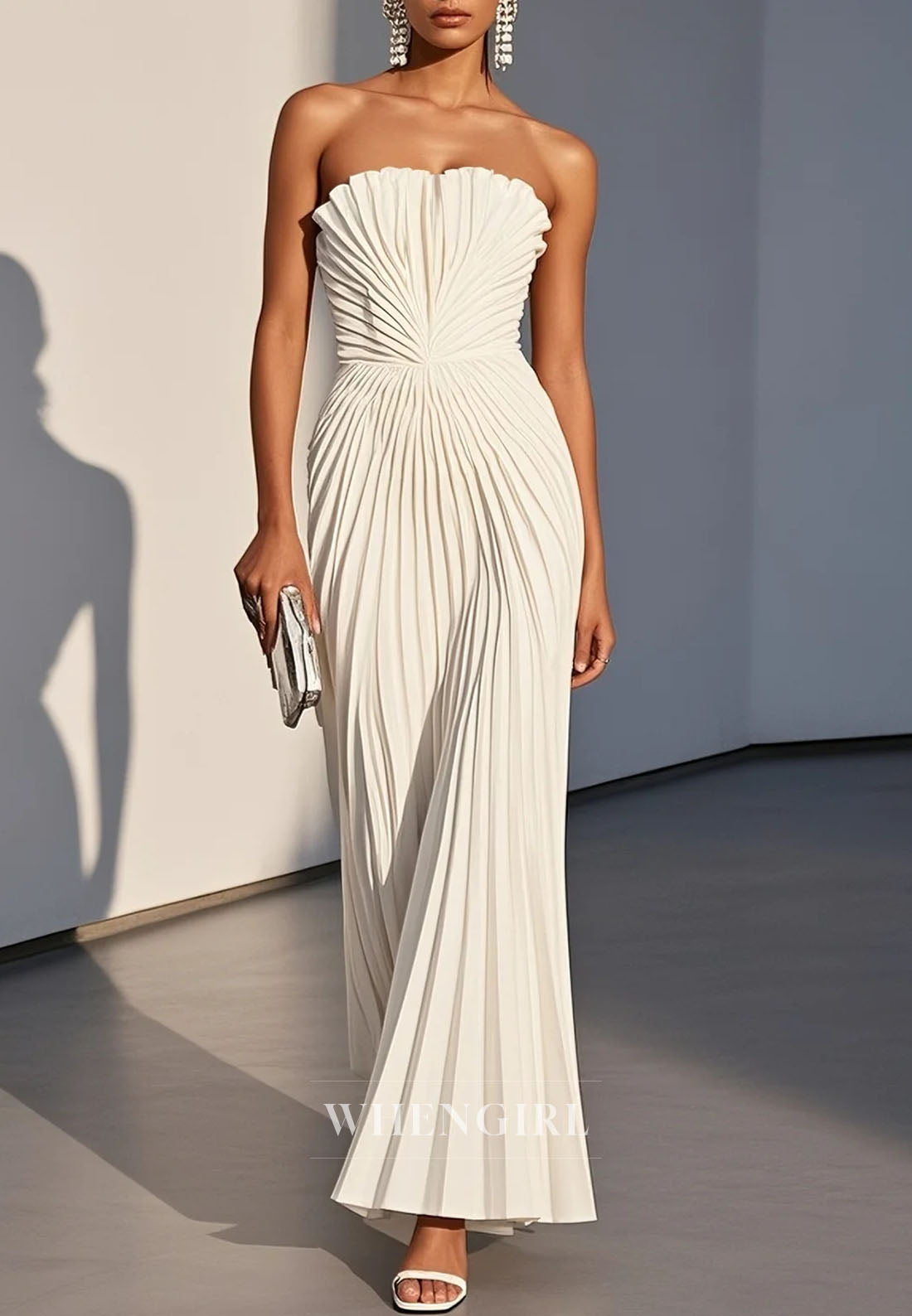 Pleated Strapless Maxi Dress with Lace-Up Back