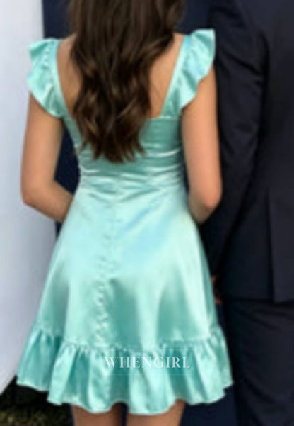 Satin Mini Dress with Ruffle Hem and Flutter Straps