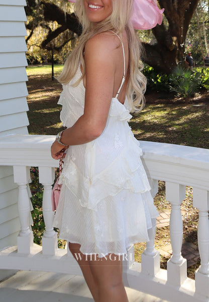 Tiered Ruffle Mini Dress with Embroidered Texture