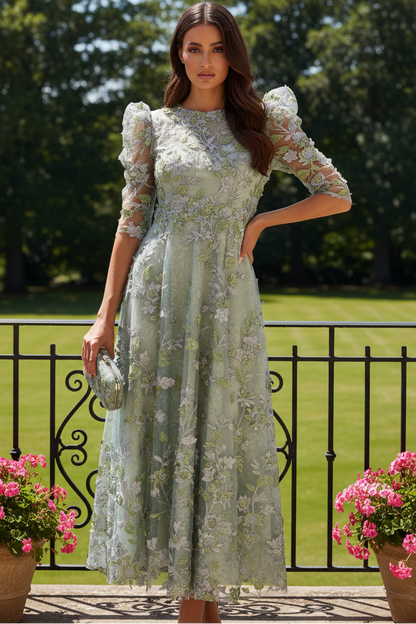 Embroidered 3D Floral Illusion Midi Dress