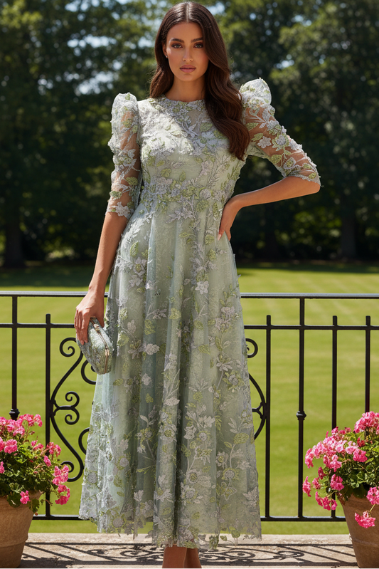 Embroidered 3D Floral Illusion Midi Dress