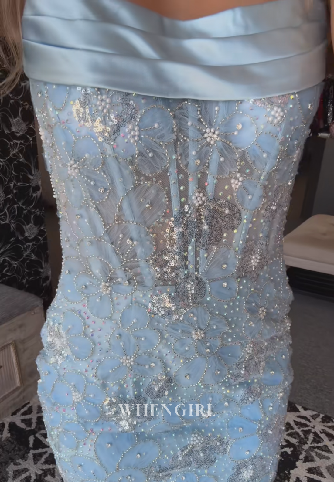 Strapless Beaded Corset Mini Dress with Pleated Trim