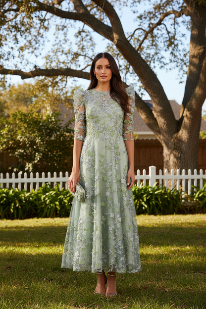 Embroidered 3D Floral Illusion Midi Dress