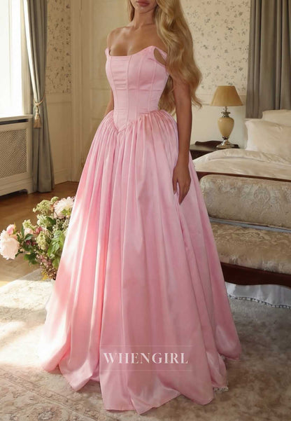 Satin Corset A-Line Ball Gown with Lace Hem