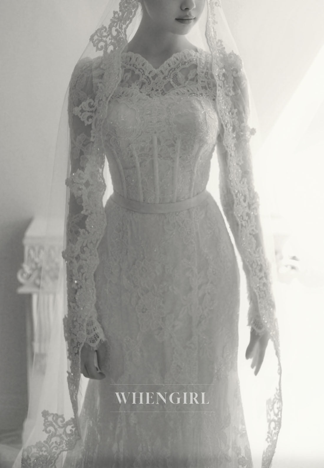 Lace A-Line Wedding Dress with Long Sleeves