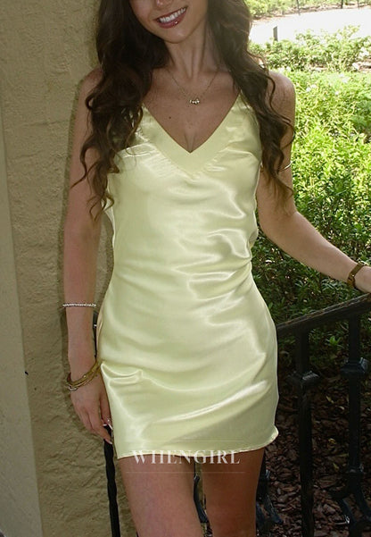 Satin V-Neck Mini Slip Dress