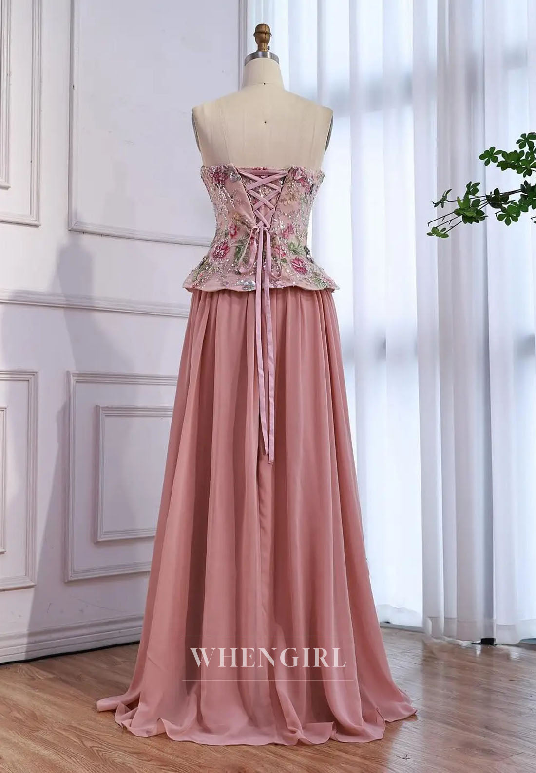 Embroidered Corset Chiffon A-Line Evening Gown