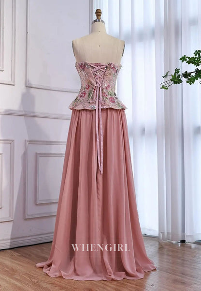 Embroidered Corset Chiffon A-Line Evening Gown