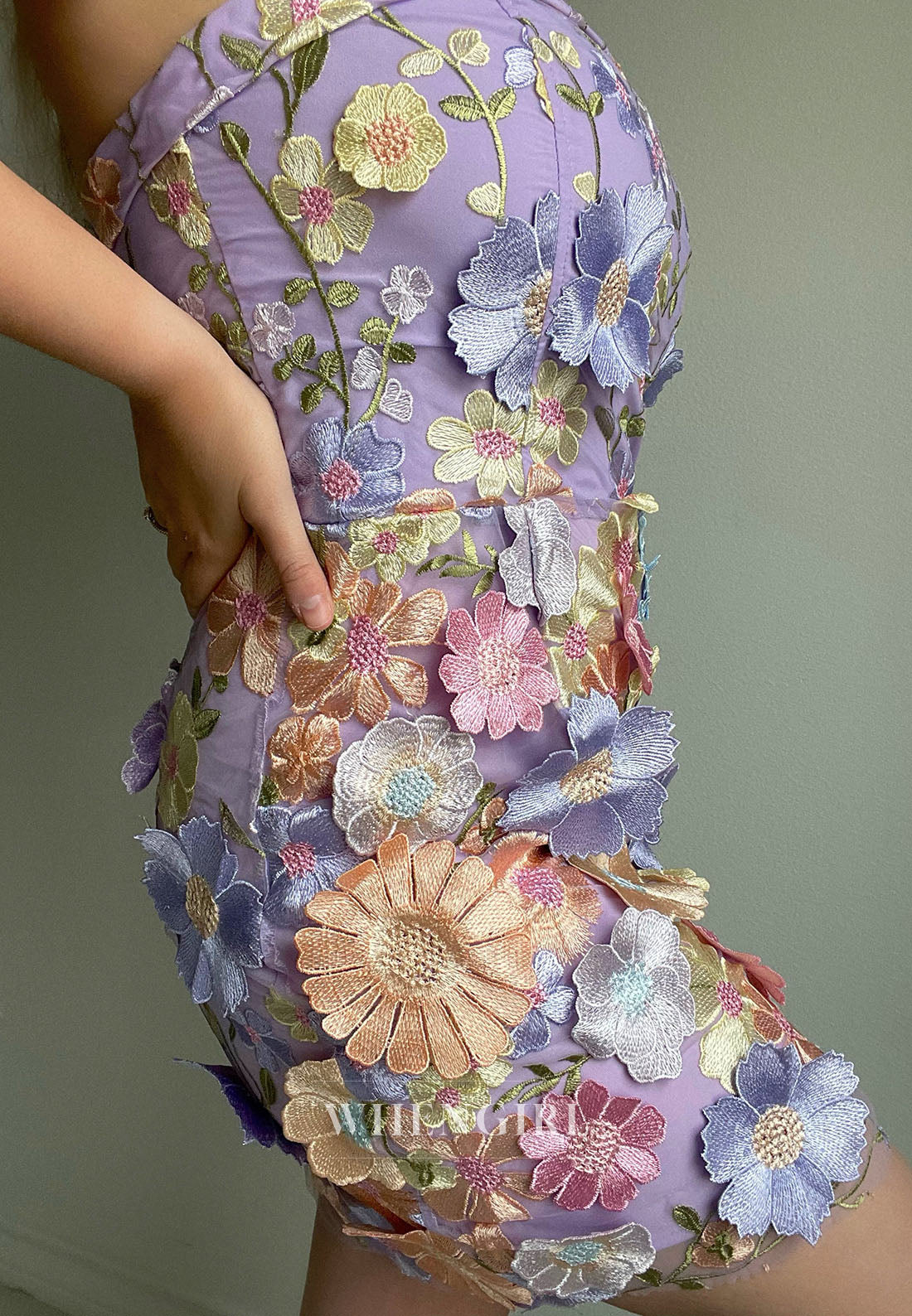 Strapless 3D Floral Applique Mini Dress