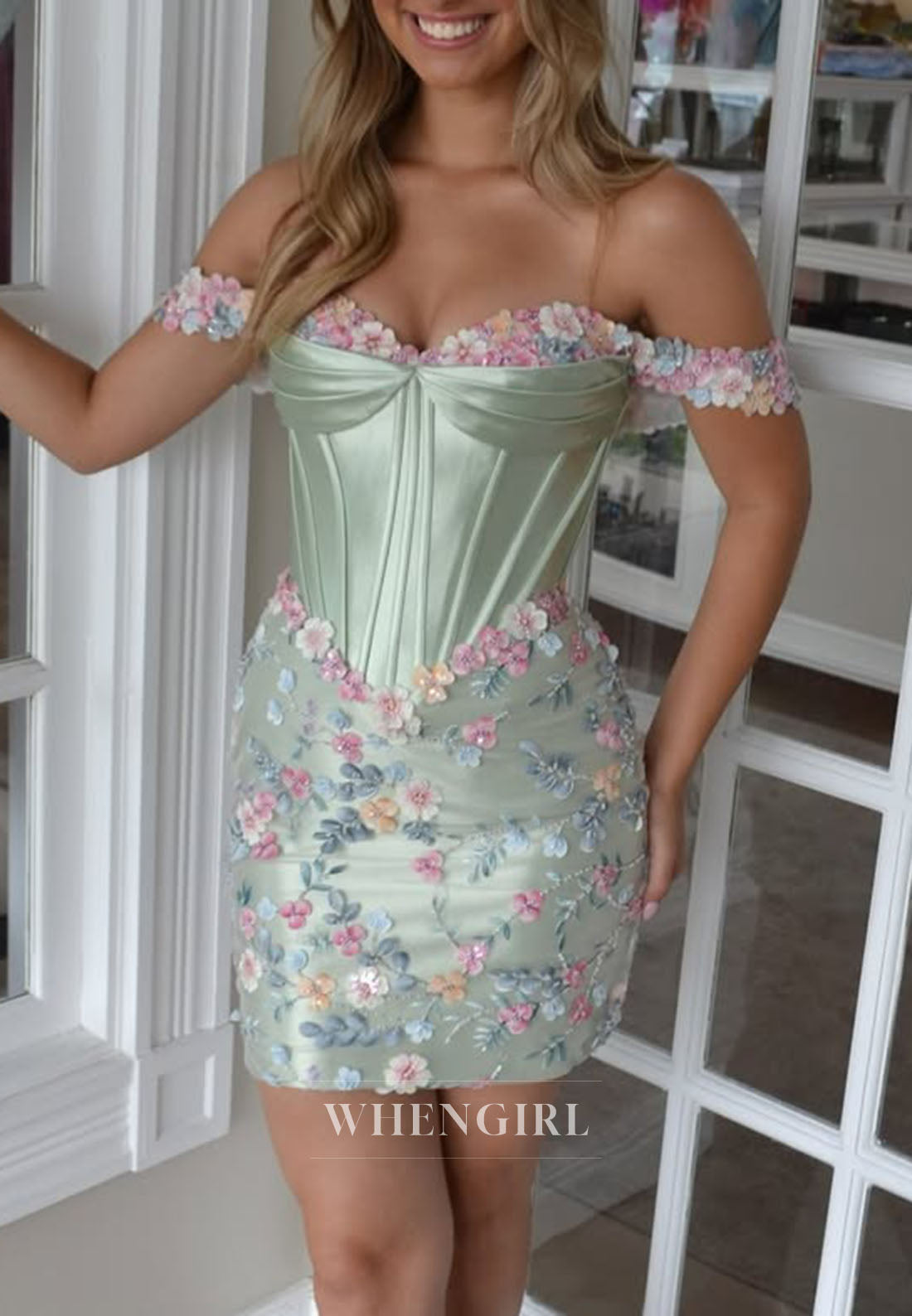 Corset Mini Dress with 3D Floral Appliques