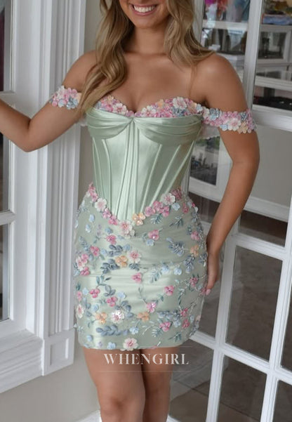 Corset Mini Dress with 3D Floral Appliques