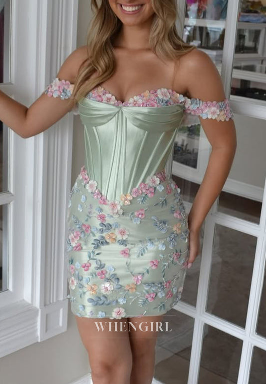Corset Mini Dress with 3D Floral Appliques