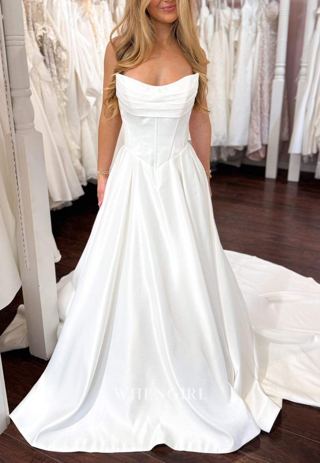 Strapless Cowl Neck Corset A-Line Wedding Dress