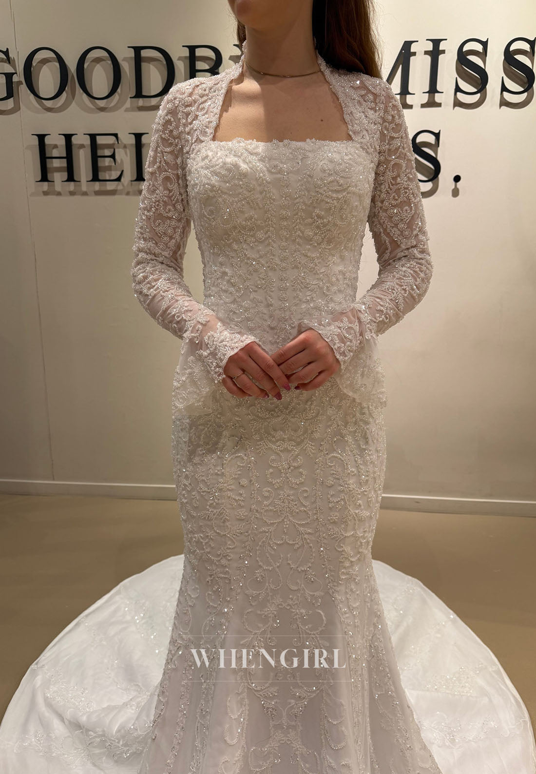 Beaded Mermaid Wedding Dress with Long Sleeves
