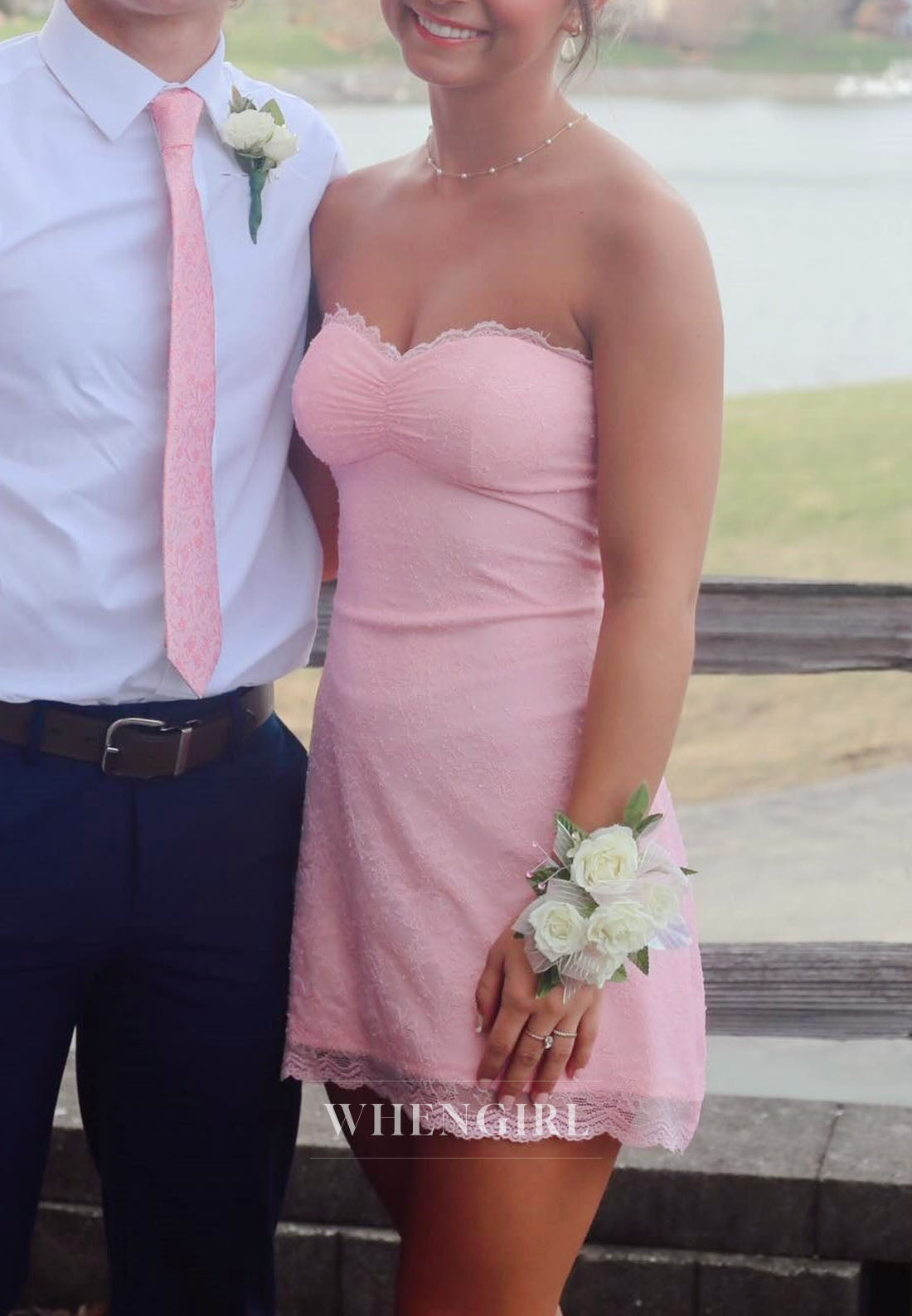 Strapless Lace Mini Dress with Open Back Bow