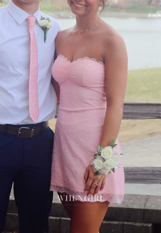 Strapless Lace Mini Dress with Open Back Bow