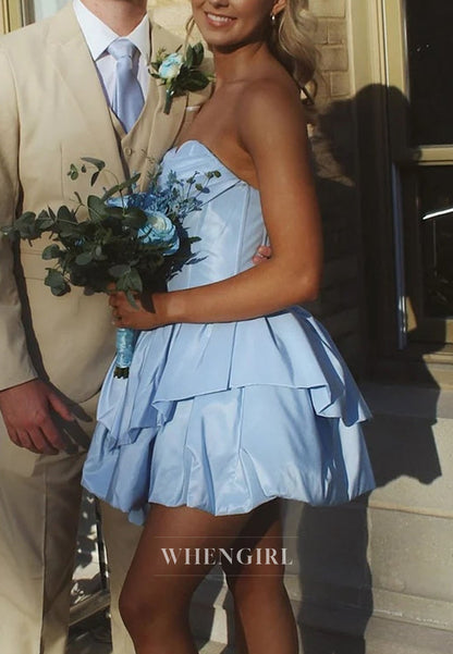 Strapless Sweetheart Mini Dress with Tiered Ruffle Skirt