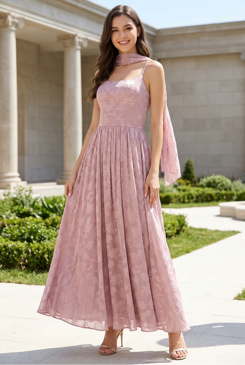 Floral Burnout Maxi Dress with Matching Scarf