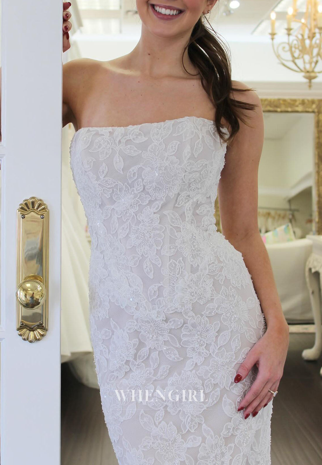 Strapless Mermaid Lace Wedding Dress with Sweep Train