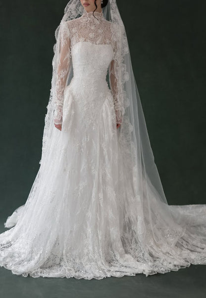 High Neck Lace Long Sleeve Wedding Dress