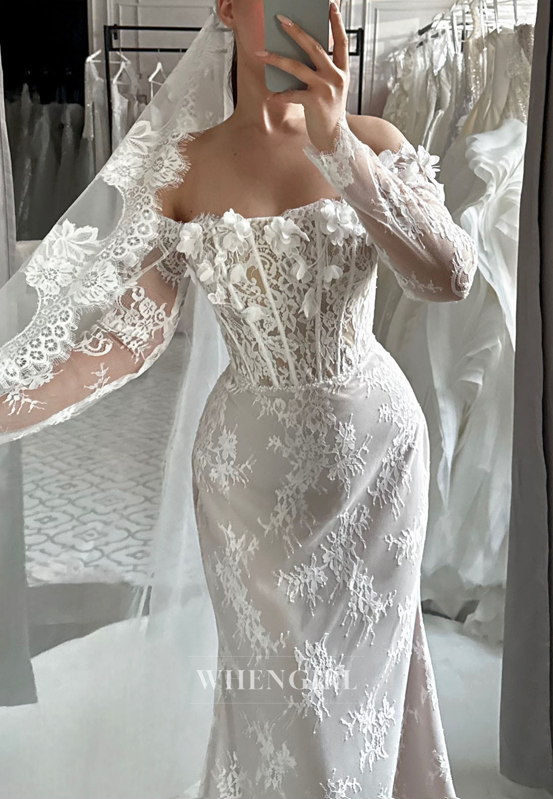 Corset Lace Mermaid Wedding Dress with Sleeves
