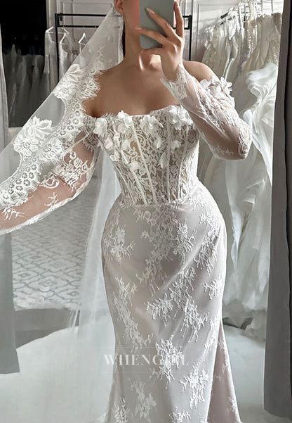 Corset Lace Mermaid Wedding Dress with Sleeves