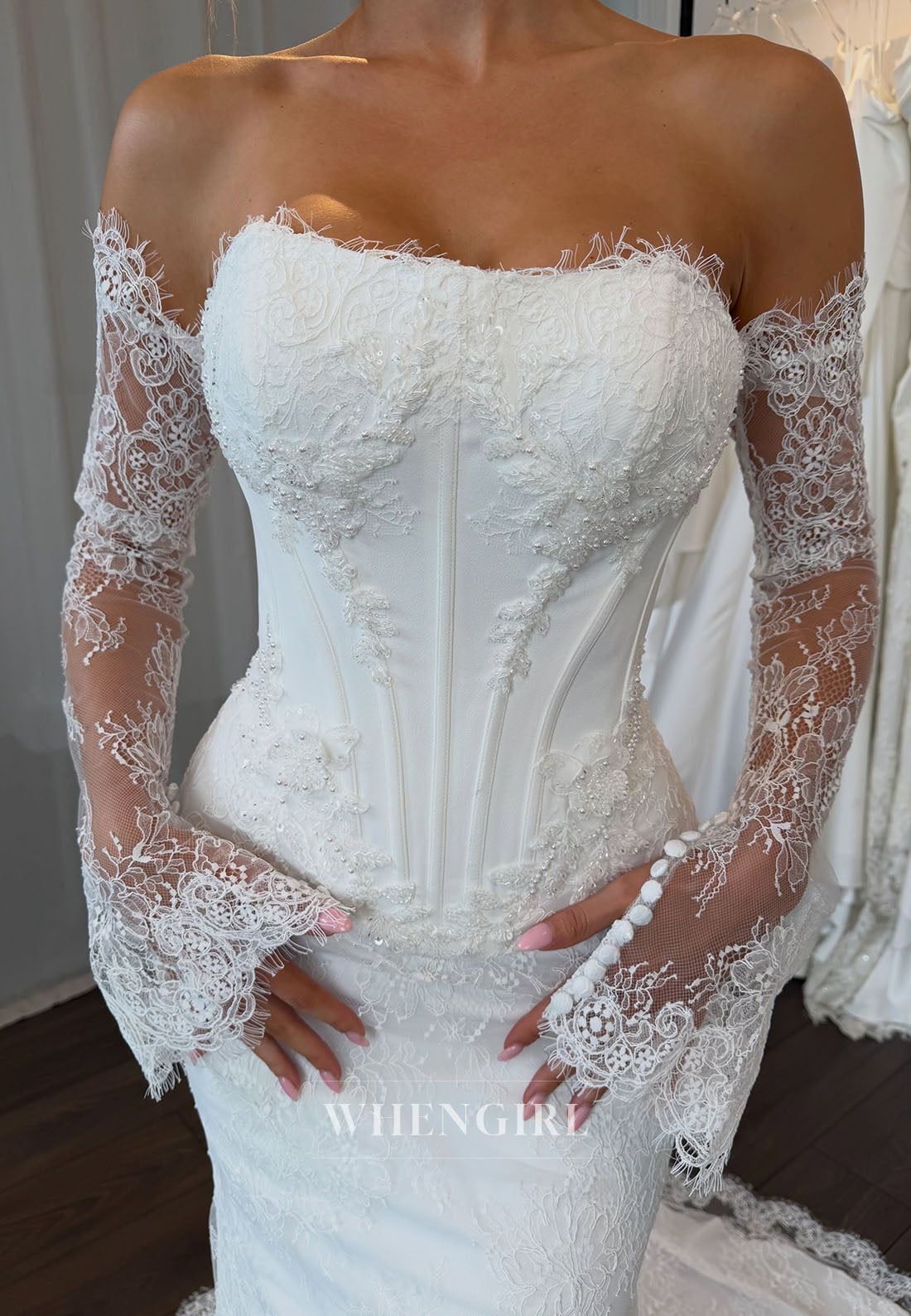 Off-the-Shoulder Lace Corset Wedding Dress
