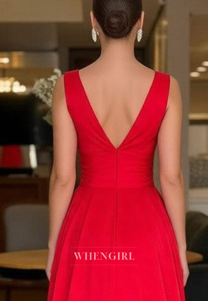 A-Line Plunging V-Neck Gown with Side Pockets