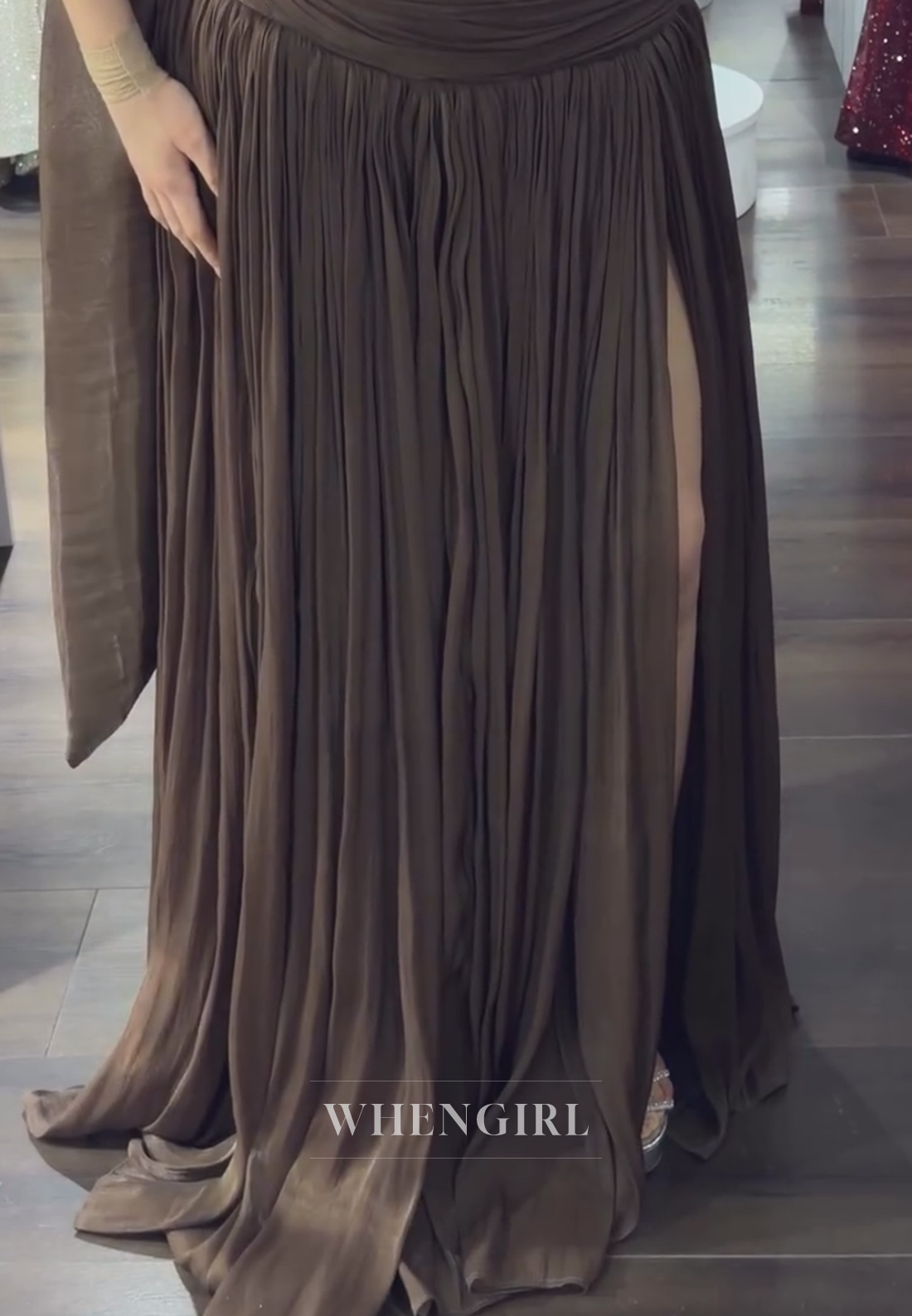 Strapless Ruched Maxi Dress with Neck Scarf and Slit
