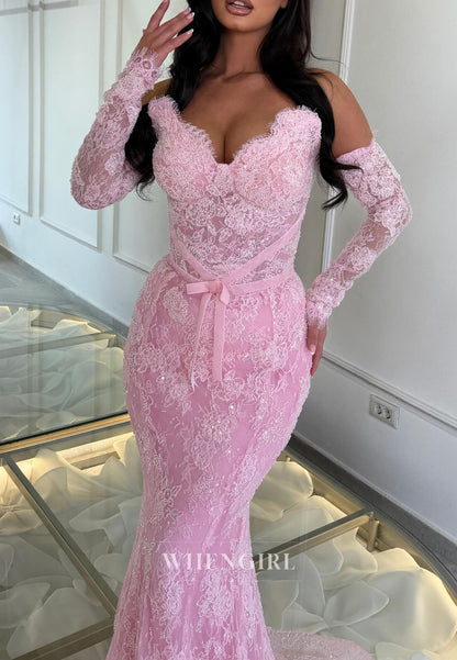 Off-the-Shoulder Long Sleeve Lace Mermaid Gown