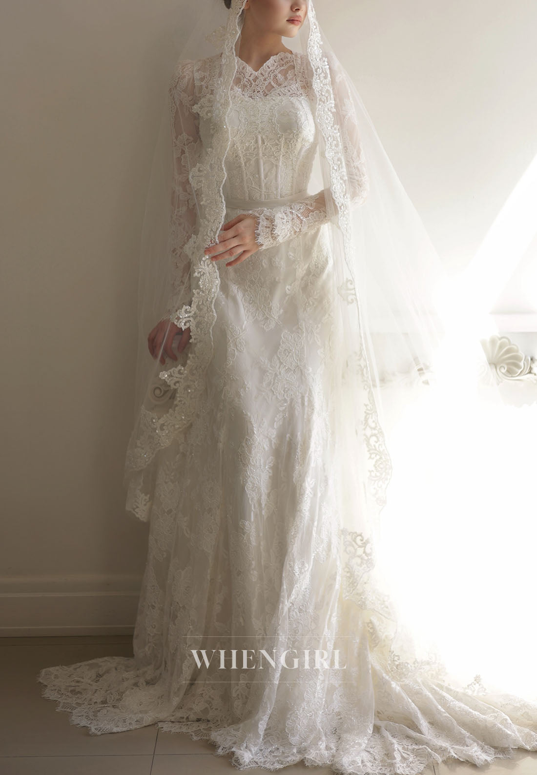 Lace A-Line Wedding Dress with Long Sleeves