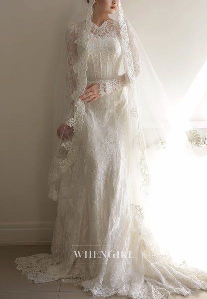 Lace A-Line Wedding Dress with Long Sleeves