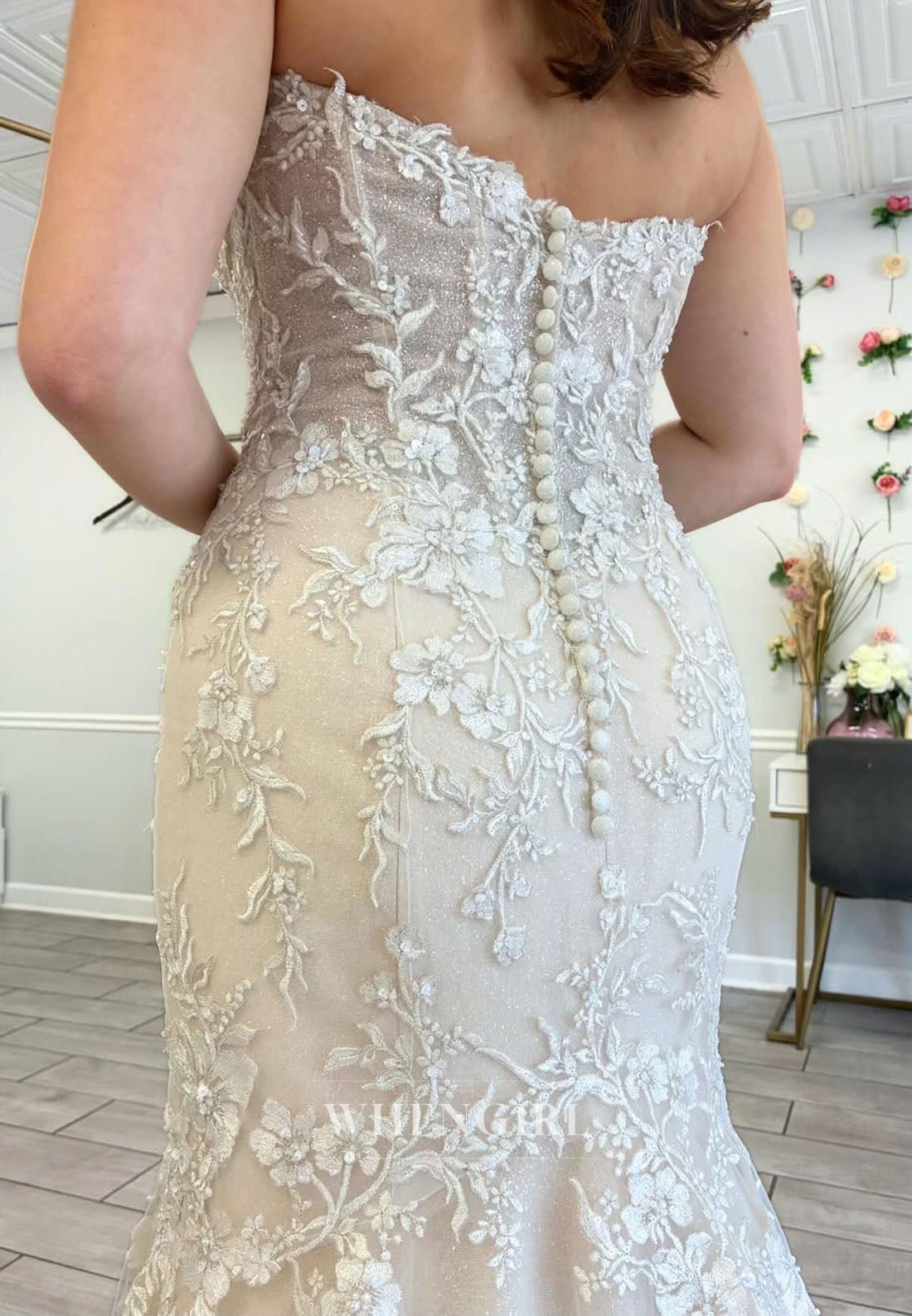 Lace Mermaid Wedding Dress with Plunging Bodice