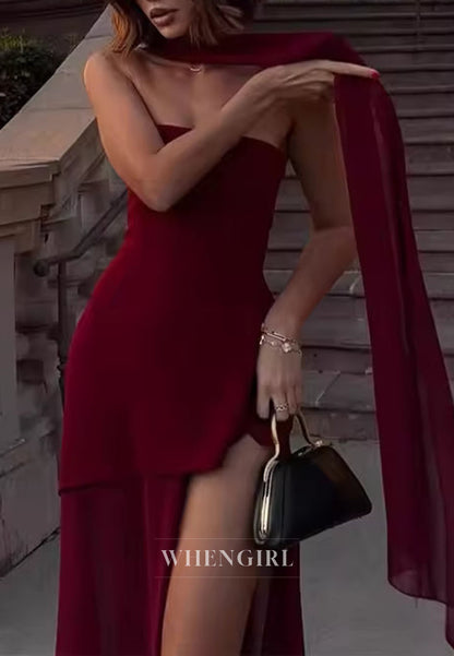 Strapless Layered Maxi Dress with High Slit