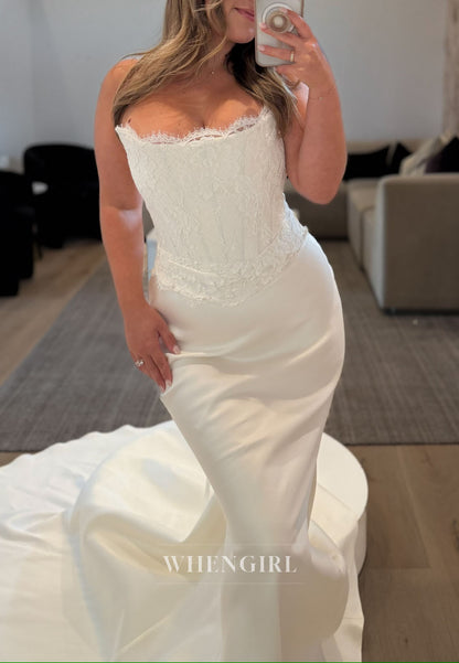 Lace Corset Strapless Mermaid Wedding Gown