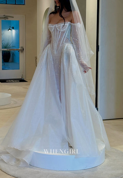 Corset Wedding Dress with Sequins and Overskirt